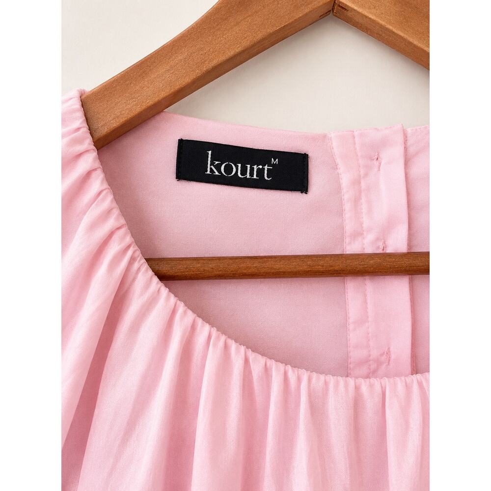 Kourt Pink Feminine Mini Dress Sz M Cottagecore Coquette Puff Sleeve Romantic - Picture 4 of 4